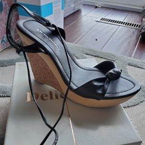 Black/cork lace up wedge